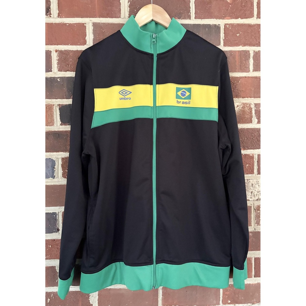 Brazil Jacket Mens XL Black‎ Green Soccer Track Top Full Zip Warm Up Brasil